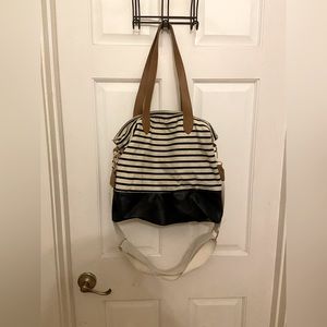Striped shoulder/handle bag- NAVY AND WHITE